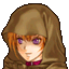 Lyre's small portrait from Radiant Dawn while wearing a hood.