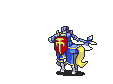Eliwood attacking with an axe as a Paladin in The Binding Blade.