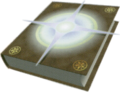 Artwork of an Aura tome (Genealogy of the Holy War version) from the Fire Emblem Trading Card Game.