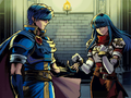 CG image of Marth and Caeda in New Mystery of the Emblem.