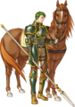 Oscar, a Lance Knight, with his horse in Path of Radiance.