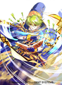 Merric casting a wind spell from a tome in Fire Emblem Cipher.
