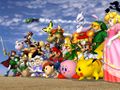 Artwork of the playable cast of Super Smash Bros. Melee.