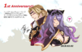 Artwork of Camilla and Xander for Heroes's first anniversary, drawn by Shigeki Maeshima.