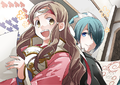 Official artwork for a support conversation between Setsuna and Hana from Fates.