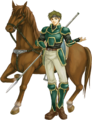 Sain, a Cavalier, riding his horse in Fire Emblem: The Blazing Blade.