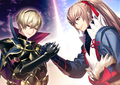 Official artwork for a support conversation between Leo and Takumi from Fates.