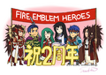 Artwork of Ike and several other characters for Heroes's second anniversary, drawn by Senri Kita.