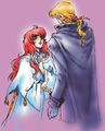 CG image from the ending in Archanea Saga, depicting Lena pleading with Camus.