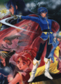 Artwork of Marth with other characters from Mystery of the Emblem.