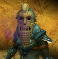 Alm wearing the Dubious Mask in a dungeon.