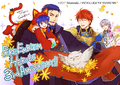 Artwork of Eliwood and several other characters for Heroes's third anniversary, drawn by Wada Sachiko.