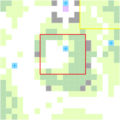 Entering the area outlined in red will trigger the Wandering Beast's movement; entering the area outlined in yellow is a potential trigger of reinforcements.
