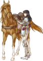 Astrid, a Bow Knight, with her horse in Path of Radiance.