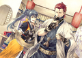 Official artwork for a support conversation between Oboro and Saizo from Fates.