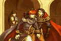 CG image of Eliwood, Hector, and Lyn after the fighting is over from The Blazing Blade.