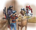 CG image from the opening in Archanea Saga, depicting the playable characters planning the heist.