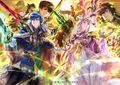 Artwork of Julia and Seliph with other characters from Cipher.