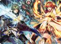 Artwork of Alm, Celica and Duma from Cipher.