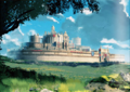 Artwork of Zofia castle from Echoes: Shadows of Valentia.