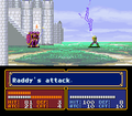 Radd attacking at range with a Levin Sword in Mystery of the Emblem.