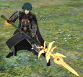 Byleth, a non-Gautier Crest-bearer, wielding the Lance of Ruin in Three Houses.