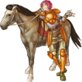 Makalov, a Sword Knight, with his horse in Path of Radiance.