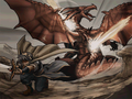 CG of Marth killing a fire dragon from Shadow Dragon.