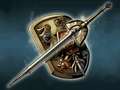 Artwork of the complete Binding Shield and Falchion from New Mystery of the Emblem.
