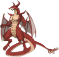 Artwork of a red dragon from Tellius Recollection: vol. 1.