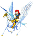 Clair, a Pegasus Knight, riding her pegasus in Gaiden.