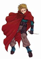 Preliminary artwork of Chad, with differently colored clothing, from The Binding Blade.
