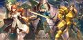 Artwork of Celica, Alm, and Valbar from Fire Emblem Cipher.