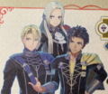 Portrait render of Edelgard, Dimitri, and Claude from Engage.