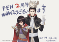 Artwork of Olwen and Reinhardt for Heroes's second anniversary.