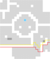 Crossing the red line triggers the movement of the right thief and left fighter below Miklan, crossing the yellow line triggers the movement of the right fighter below Miklan.