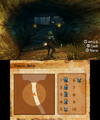 Alm exploring a dungeon in Echoes: Shadows of Valentia. A map is displayed on the bottom screen of the Nintendo 3DS.