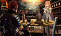 Celica meets Saber at a tavern in Fire Emblem Echoes: Shadows of Valentia.